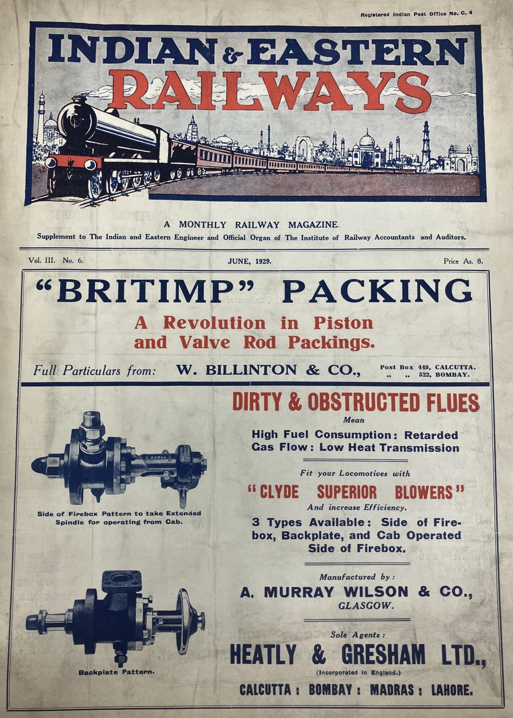 The front page of the June 1929 issue of Indian and Eastern Railways — the official magazine of the Institute of Railway Accountants and Auditors.