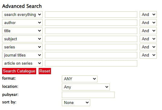 Library catalogue advanced search options