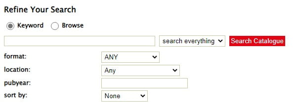 Library catalogue refine search options