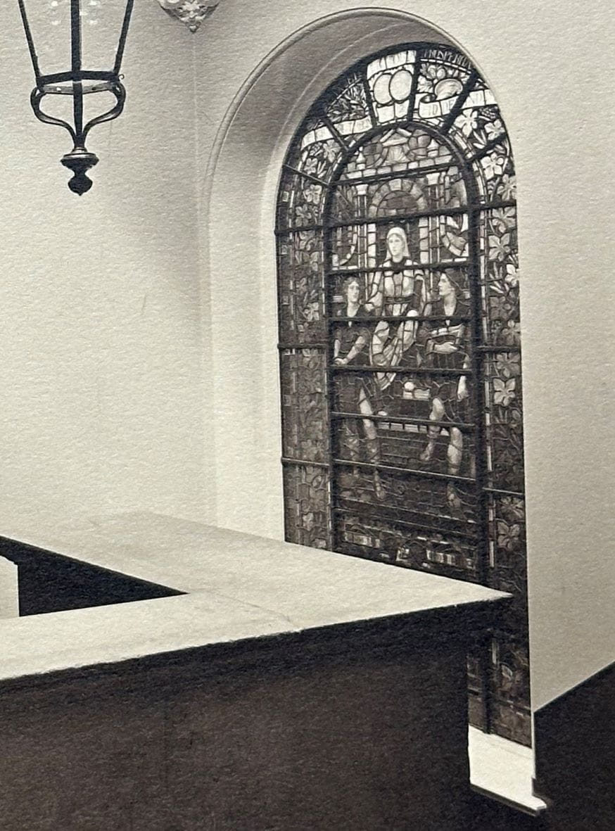 Photo showing one of Holiday's windows — Manufacture and Commerce directed by Experience — in 1936.