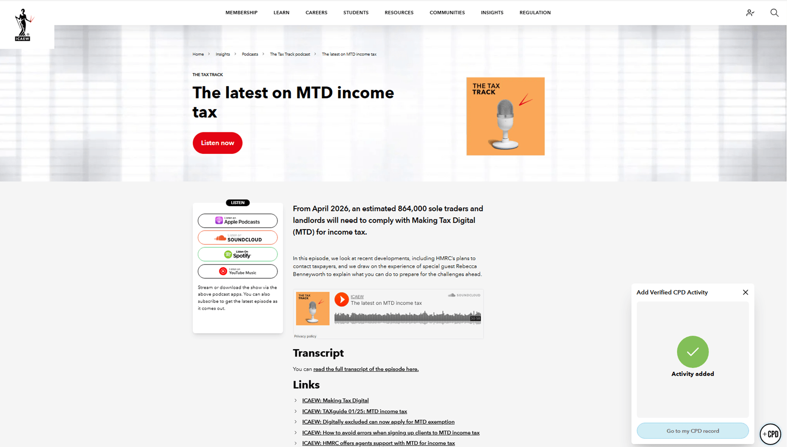 Visual of how the AddCPD tool works on icaew.com
