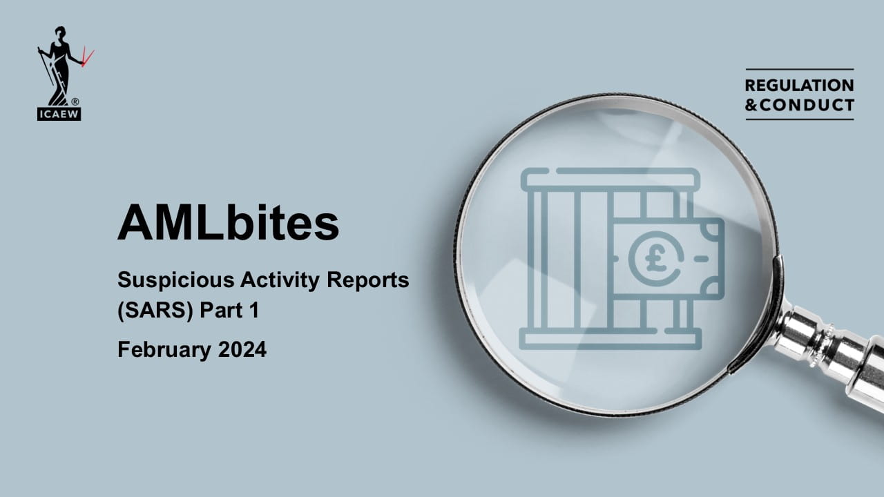 Thumbnail - Title slide "AMLbites - Suspicious Activity Reports Part 1 (February 2024)"