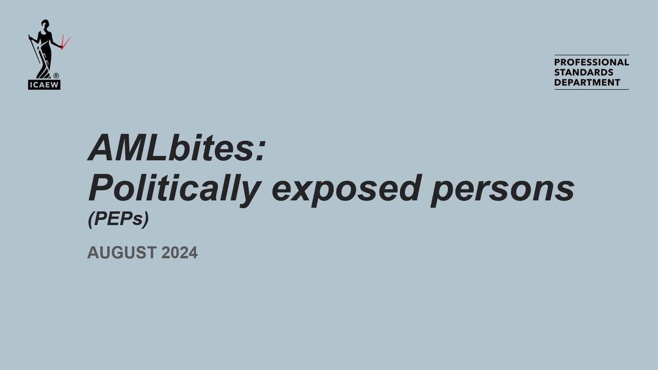 Thumbnail - Title slide "AMLbites: Politically exposed persons (August 2024)"