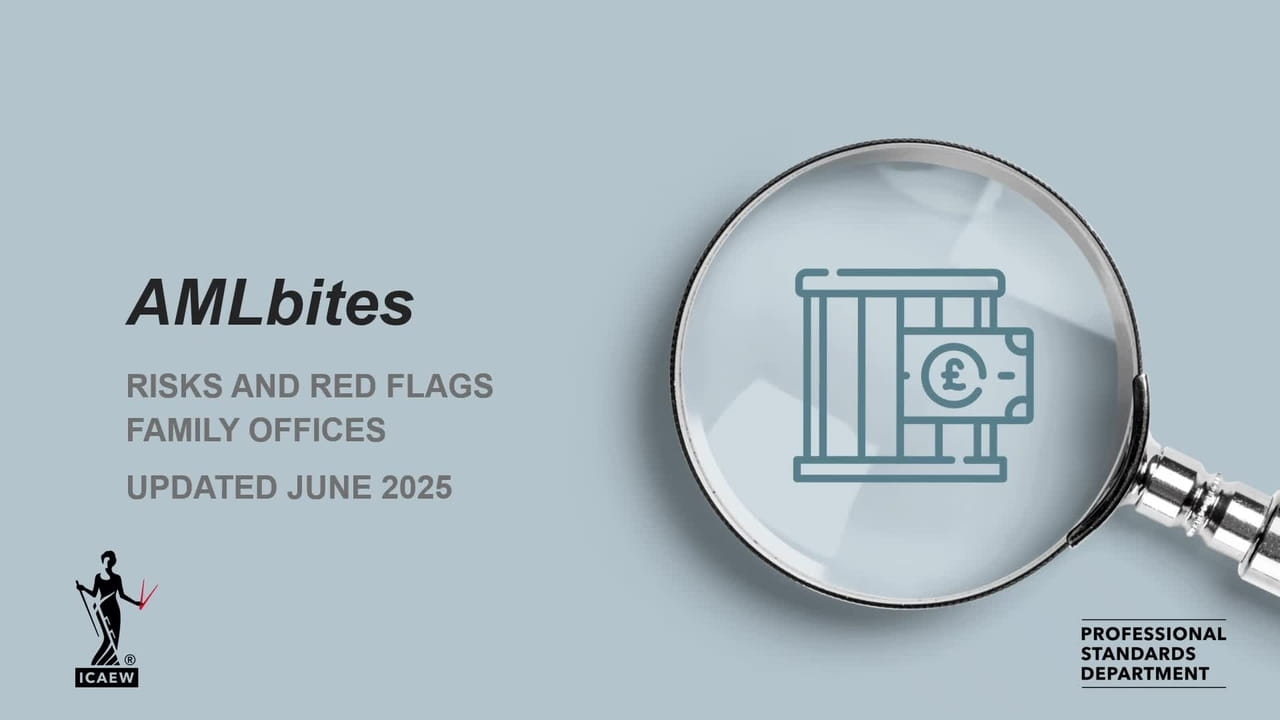 Thumbnail - Title slide "AMLbites - Risks and red flags: Family offices (updated June 2025)"