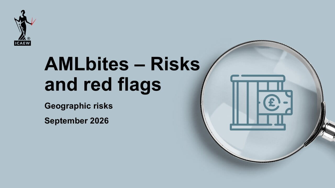 Thumbnail - Title slide "AMLbites - Risks and red flags: Geographic risks (September 2026)"