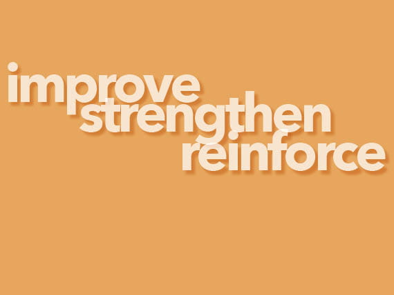 Image of words 'Improve, strengthen, reinforce' on orange background