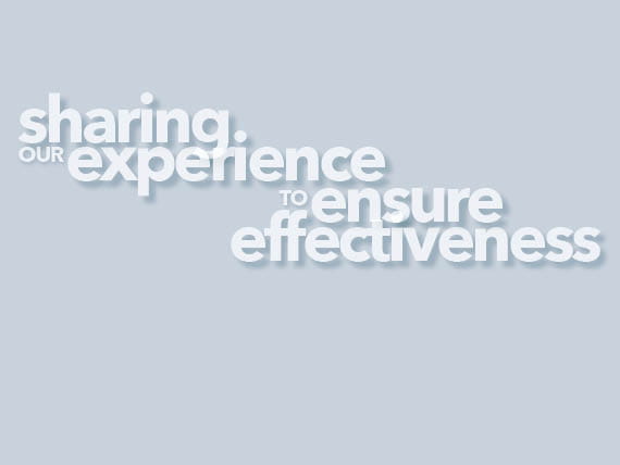 Image of phrase 'Sharing our experience to ensure effectiveness' on grey background