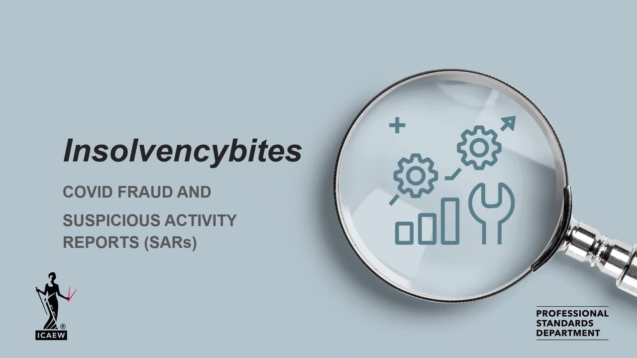 Title slide for webinar 'insolvencybites covid fraud and suspicious activity reports'