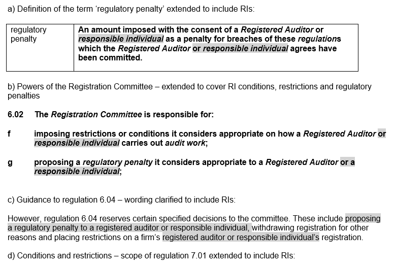 Proposed changes to to the Audit Regulations - Sanctioning of responsible individuals 1