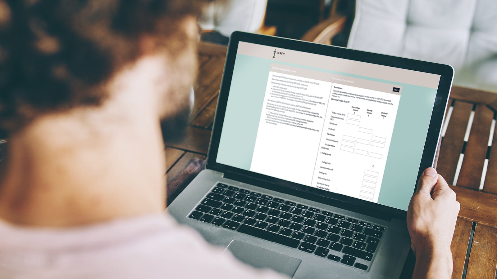 ICAEW exam guides man laptop computer