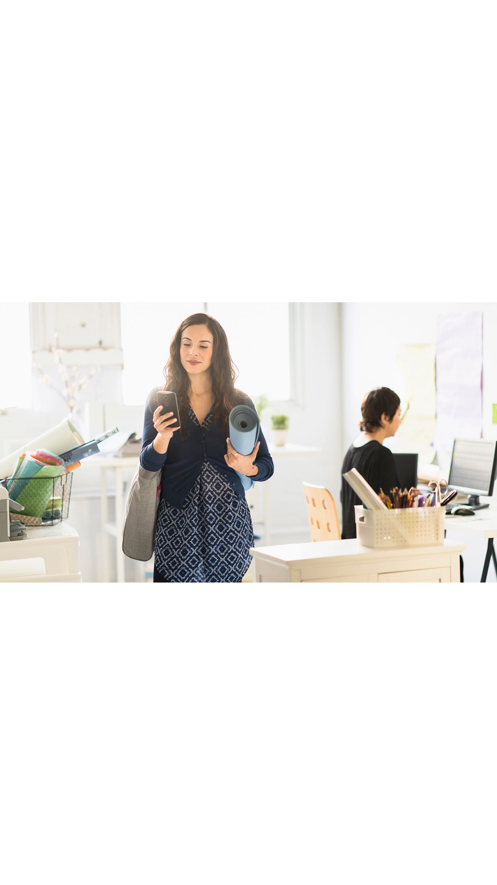 ICAEW Students wellbeing young woman office yoga mat mindfulness