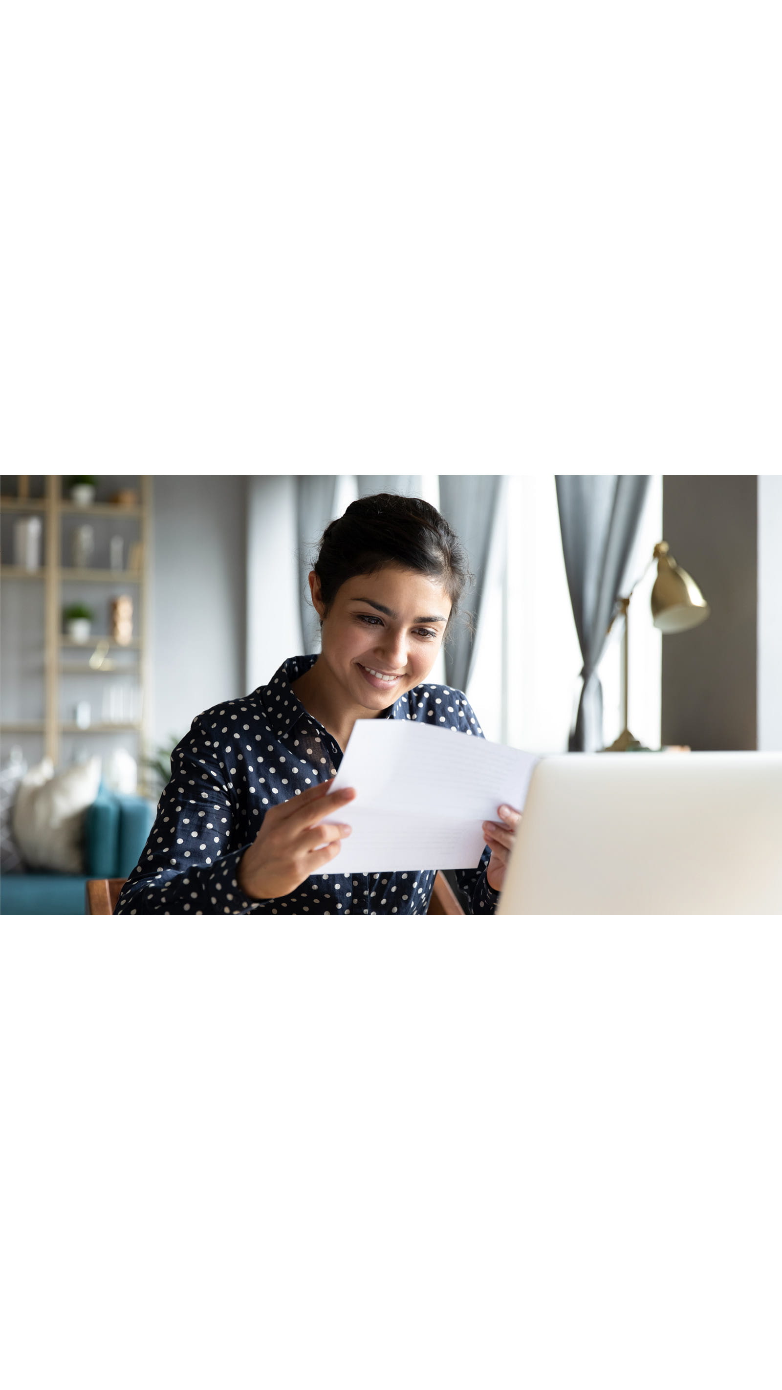 ICAEW Students exam guides young woman polka dot shirt studying letter laptop