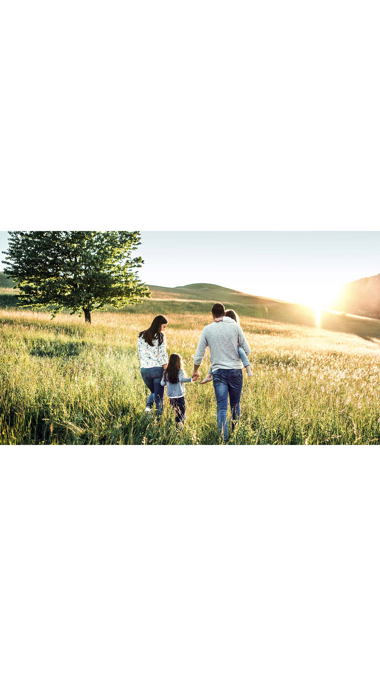 young family holding hands field walk sunset tree ICAEW Students studying