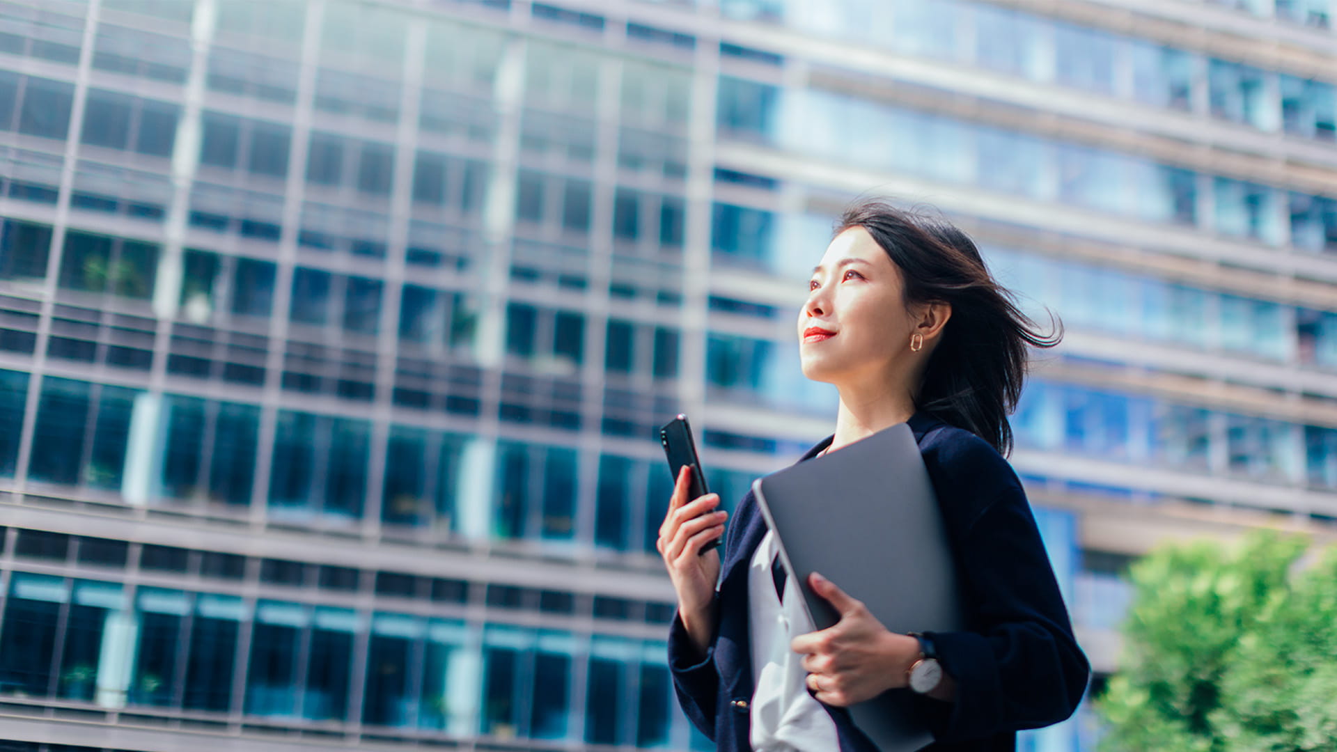 Young woman worker employee city buildings offices ICAEW Students training agreement