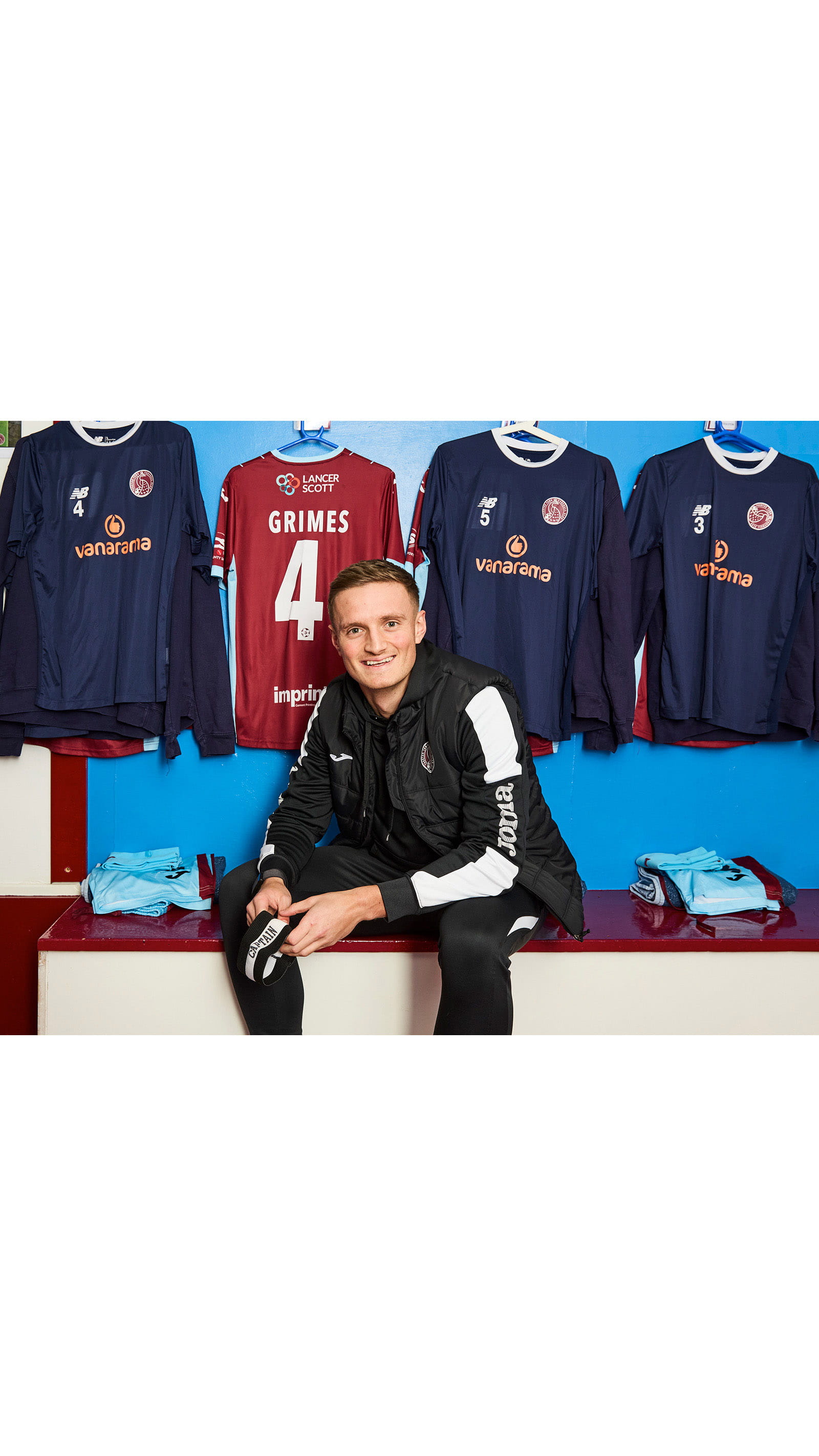 Nick Grimes ACA captain Taunton Town Football Club changing locker room uniforms