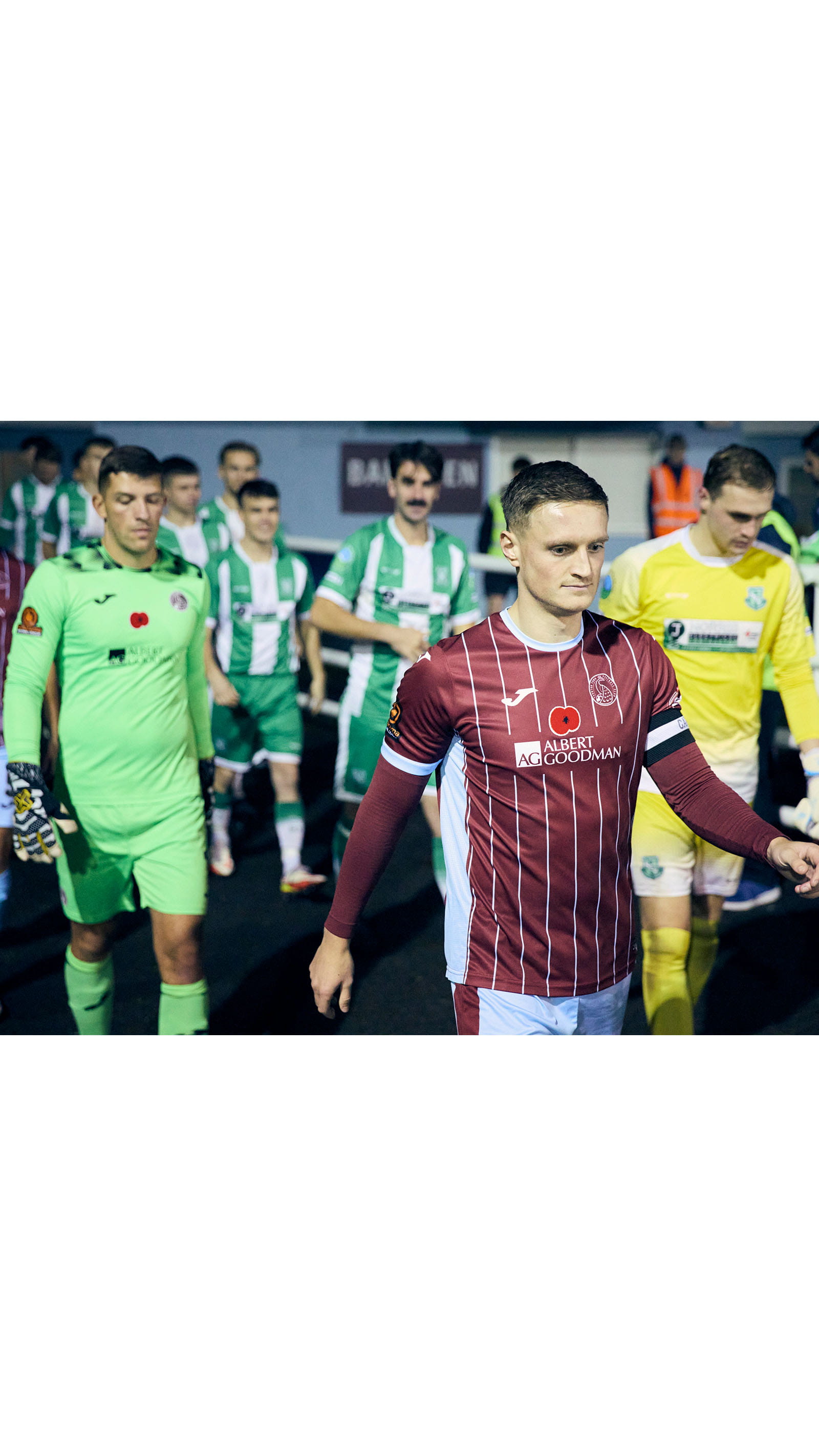 Nick Grimes ACA captain Taunton Town Football Club stadium walking onto field players game match