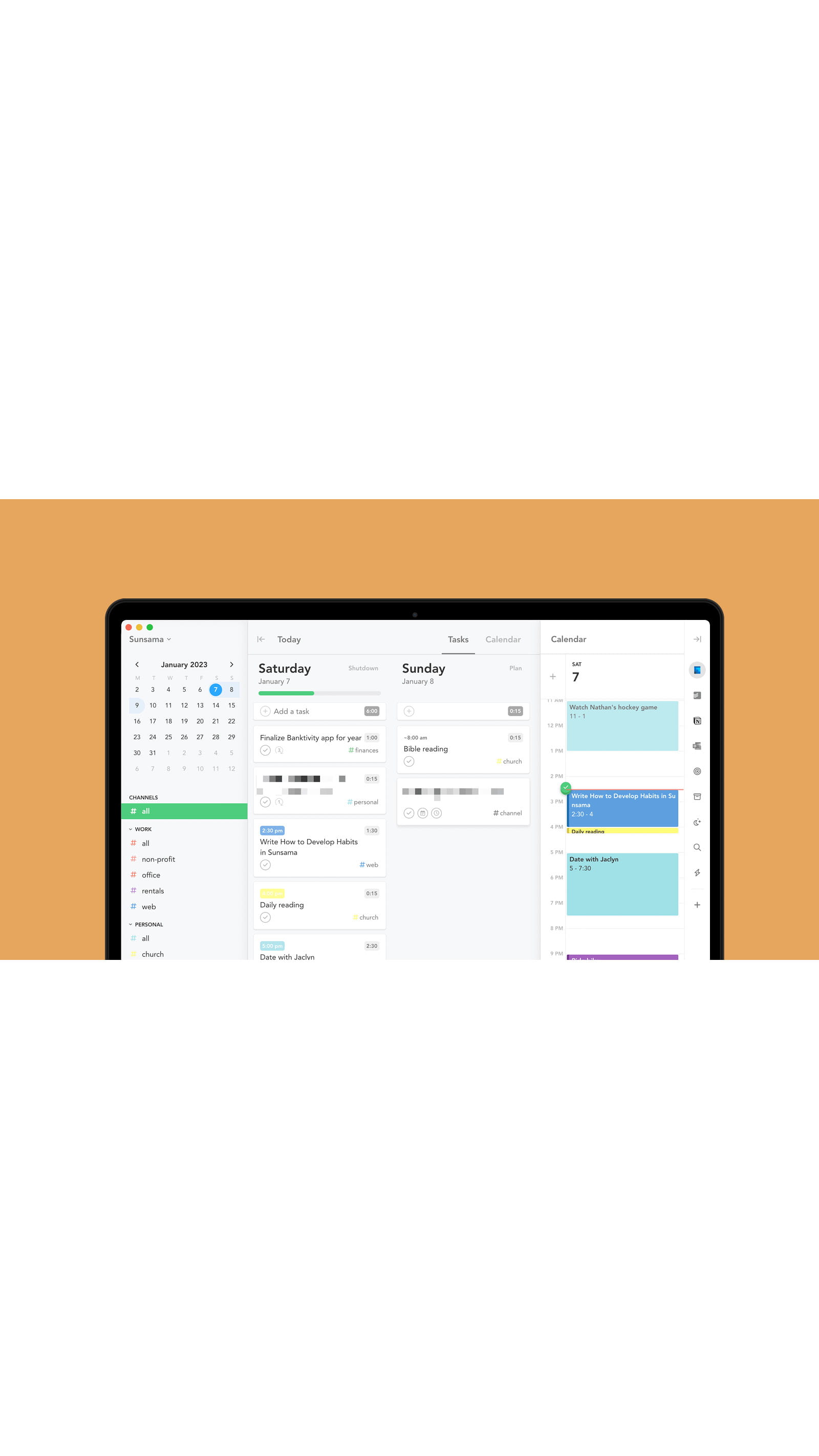 computer tablet digital screen grab shot calendar planner orange background