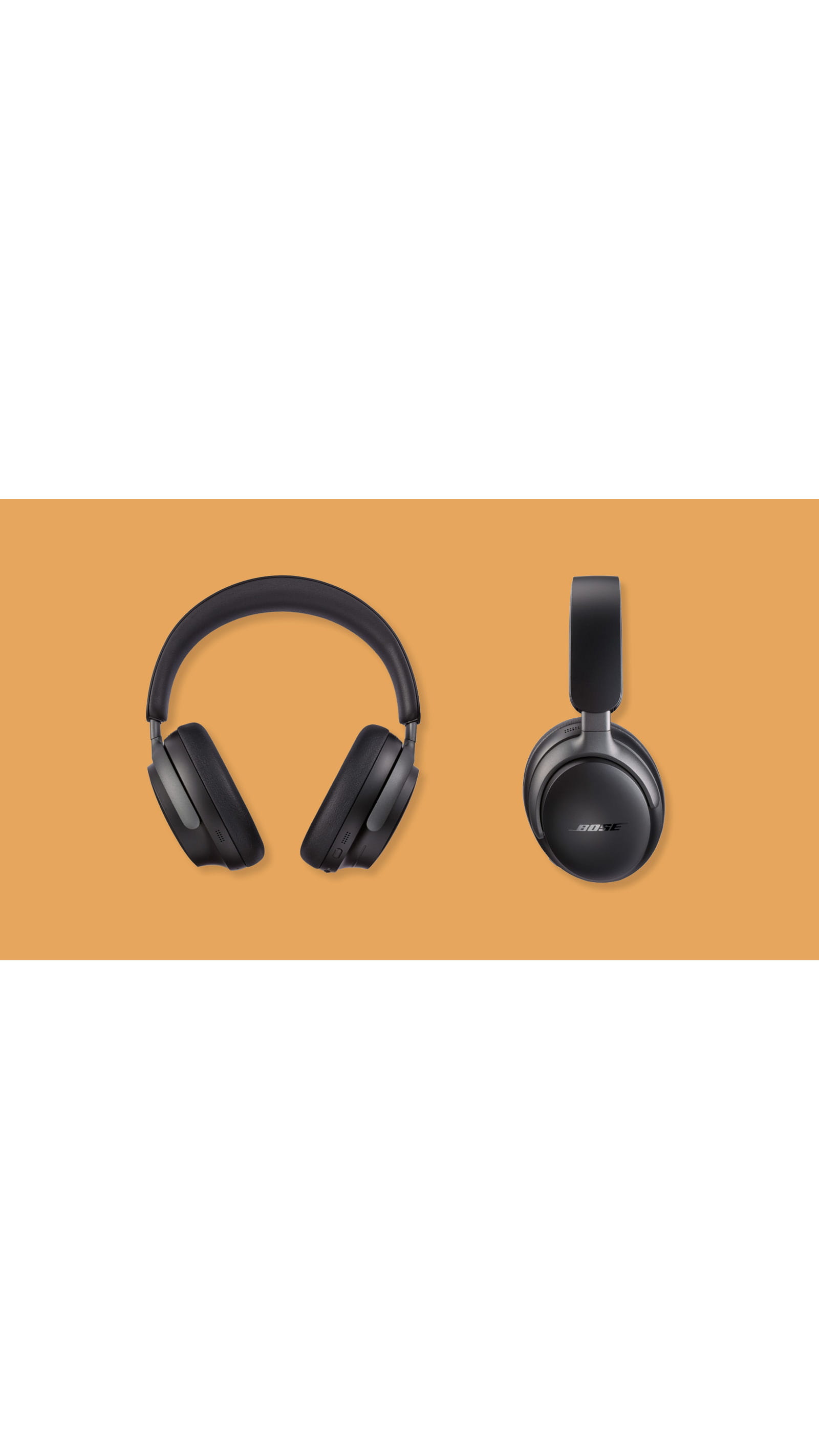 black headphones earphones Bose over-ear design orange background