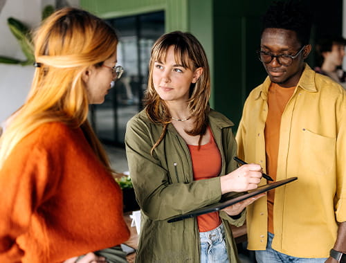 group of young people meeting volunteers charity work