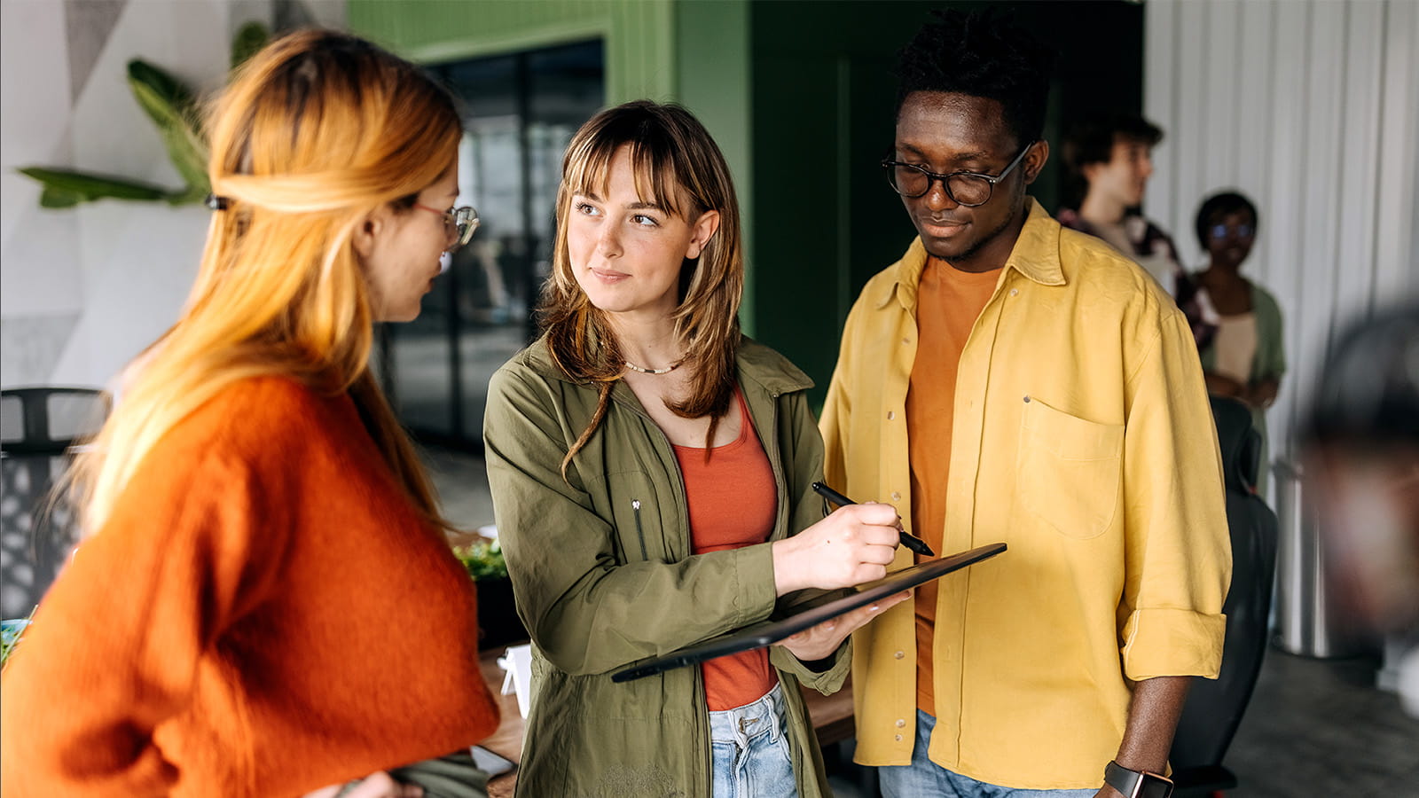 group of young people meeting volunteers charity work