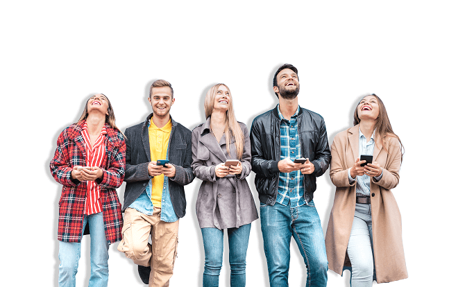 Group of people with mobile phones