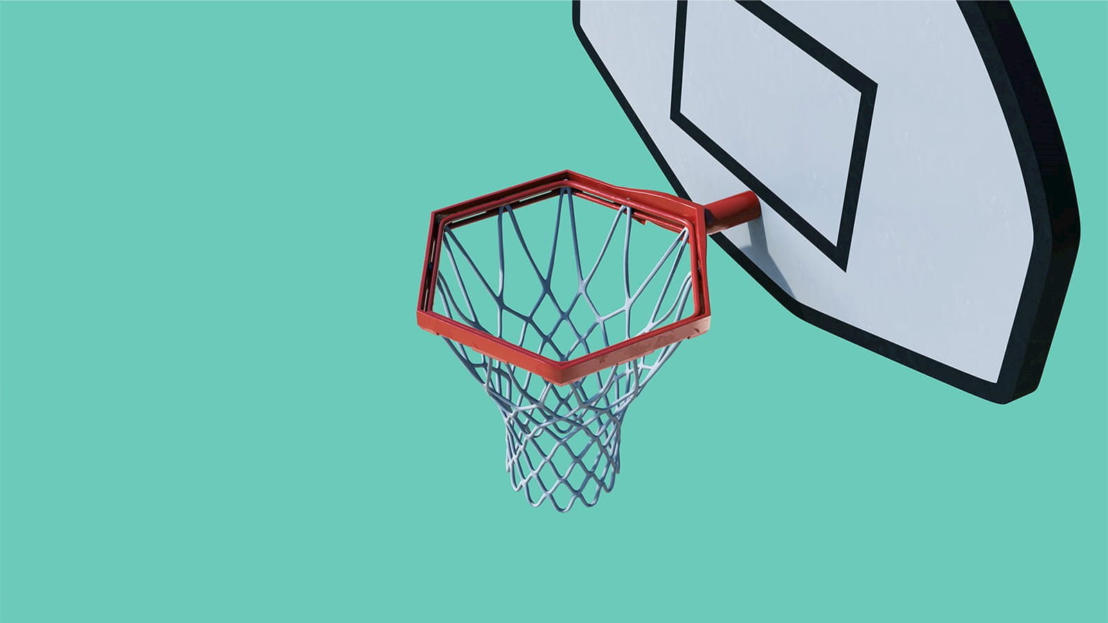 basketball hoop hexagon ring board net teal background