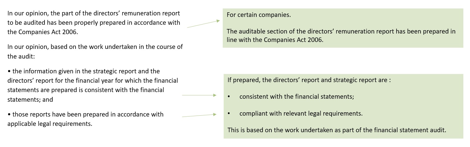 Opinions on other matters prescribed by the Companies Act 2006 description