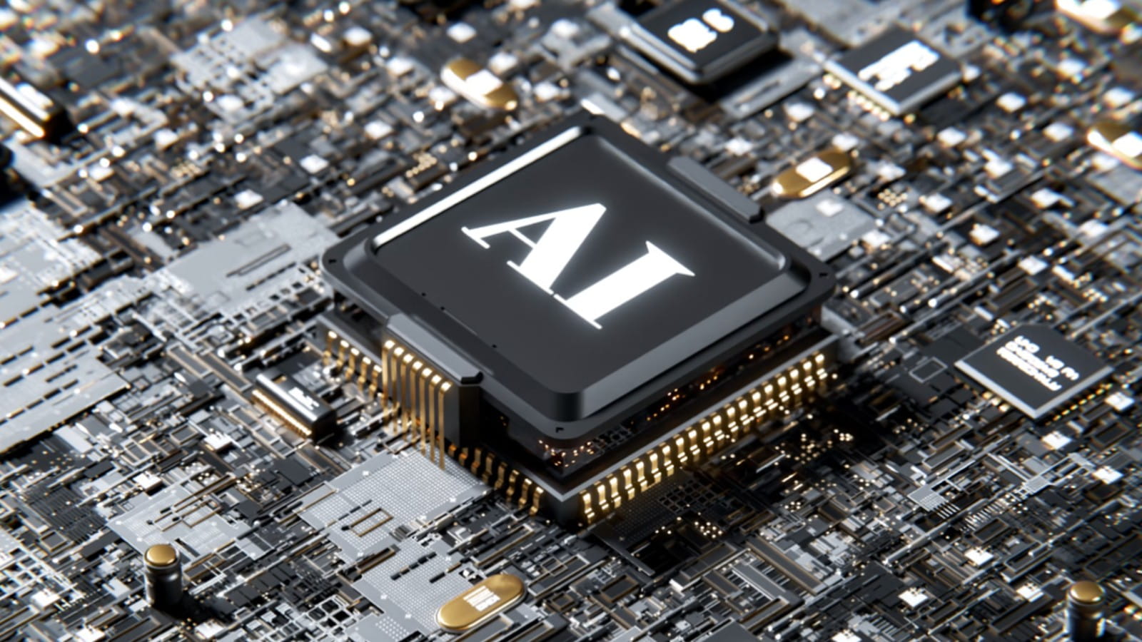 A square chip with the word AI on it