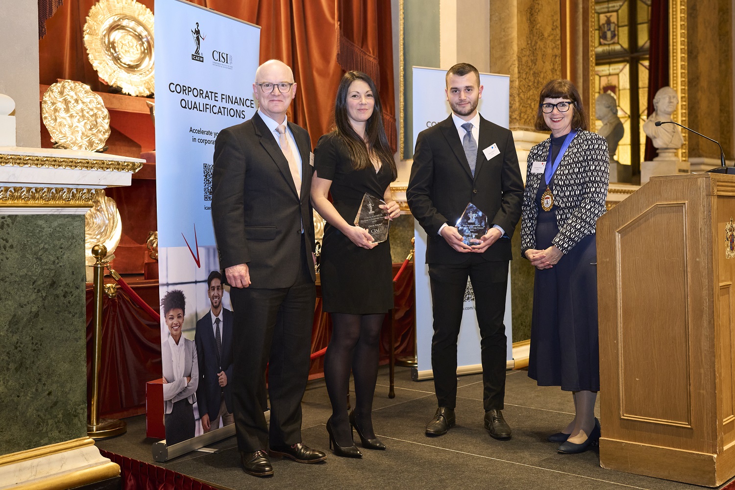 The two prize winners for the highest scores in the ICAEW/CISI Diploma in Corporate Finance – Darcy Byrne and Olivia Cassells 
