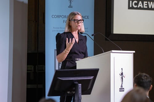 Nicola Longfield speaking at the commercial due diligence guideline launch