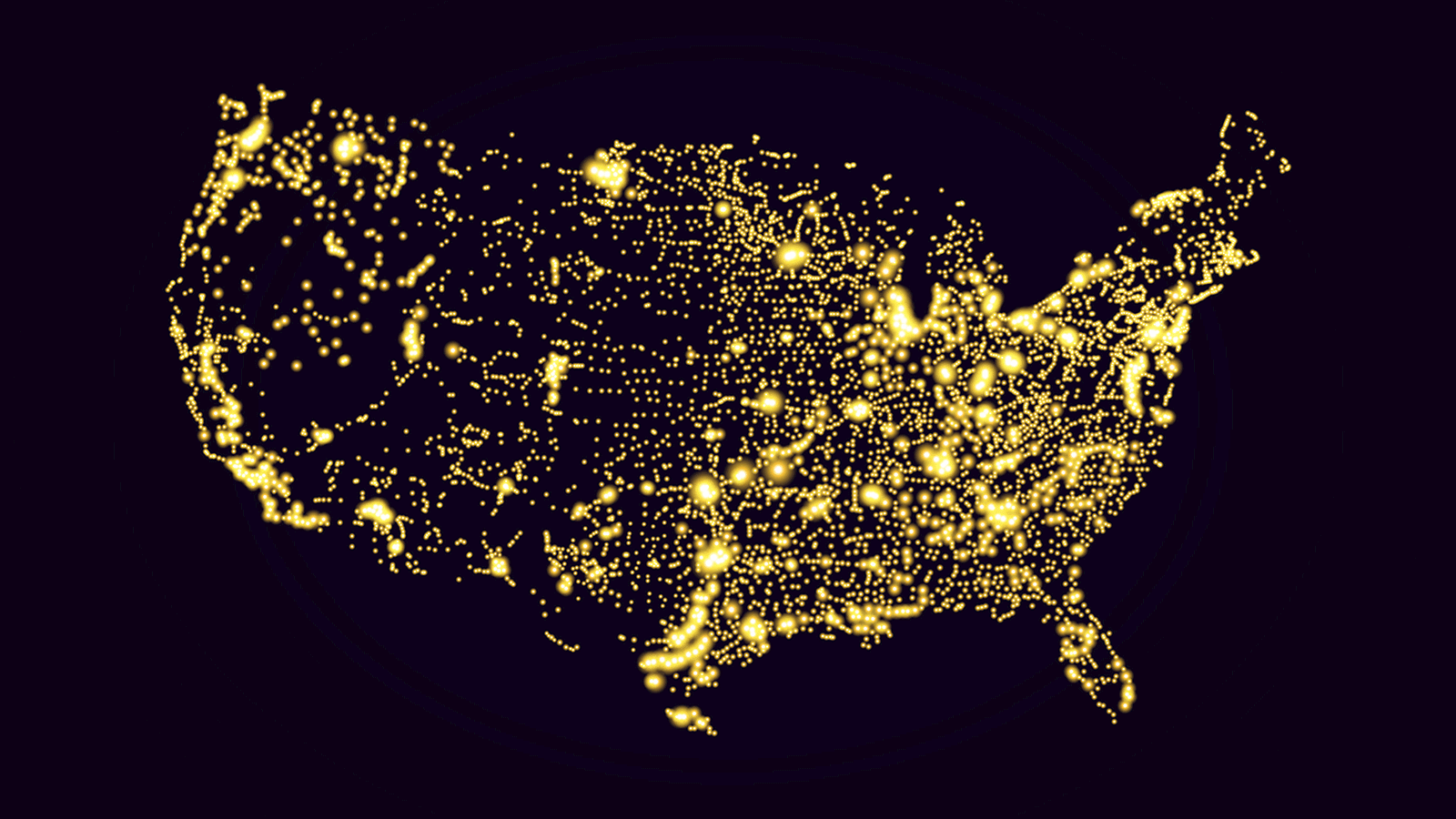 Satellite view of USA at night