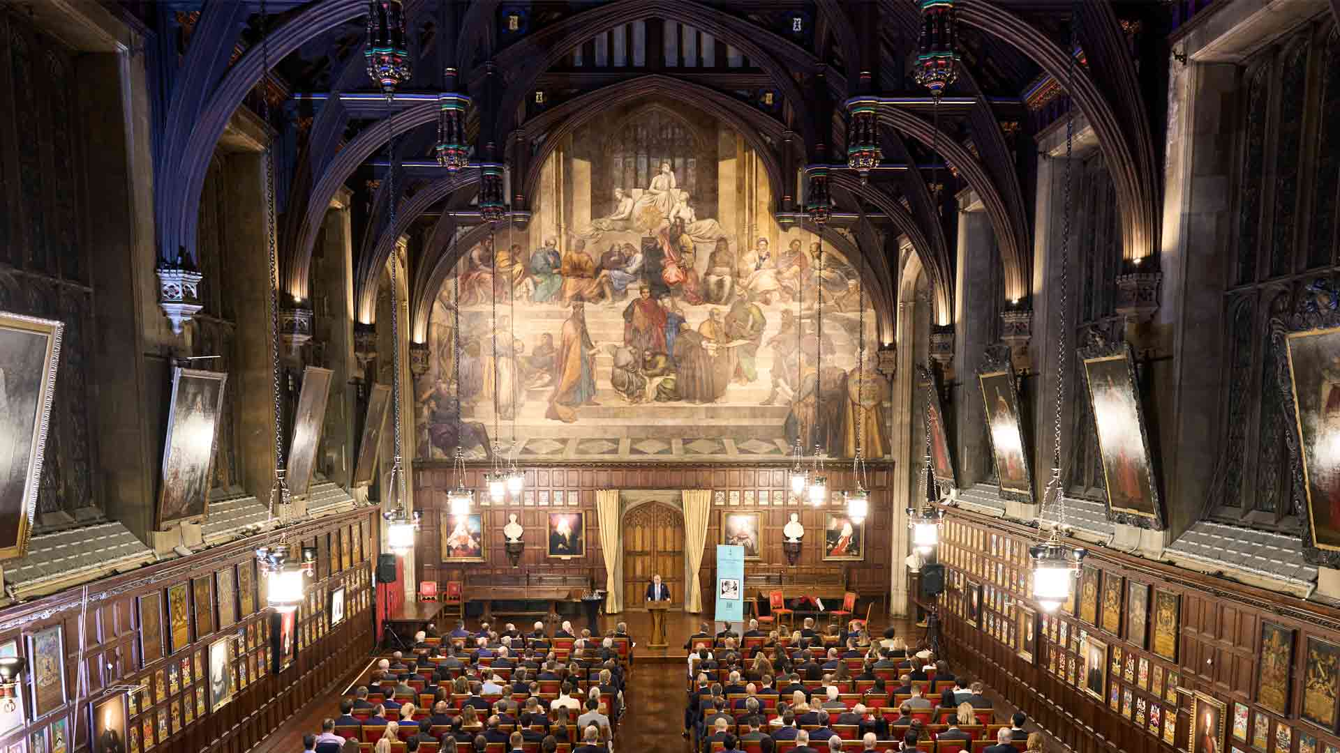 Great Hall Lincoln's Inn London ICAEW Corporate Finance Faculty Annual Reception 2023 audience speech Andrew Griffith MP mural