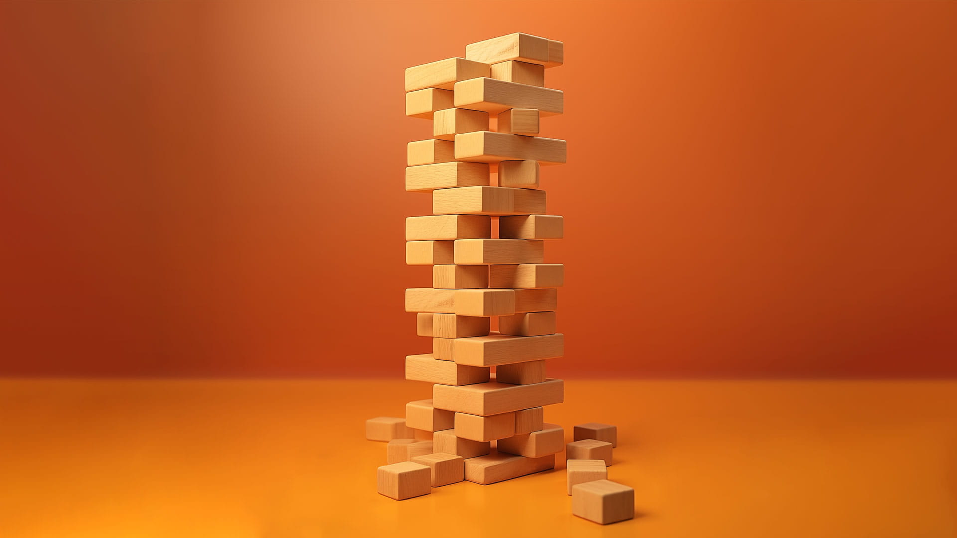 jenga game tower wood balance red orange