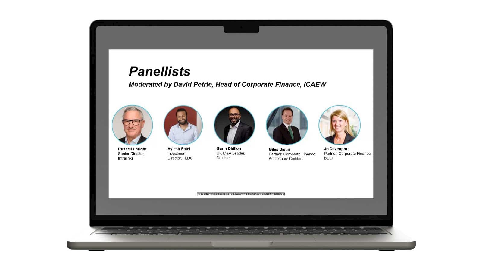 computer laptop Corporate Finance Faculty Prospecting For Deals in 2024 webinar panellists