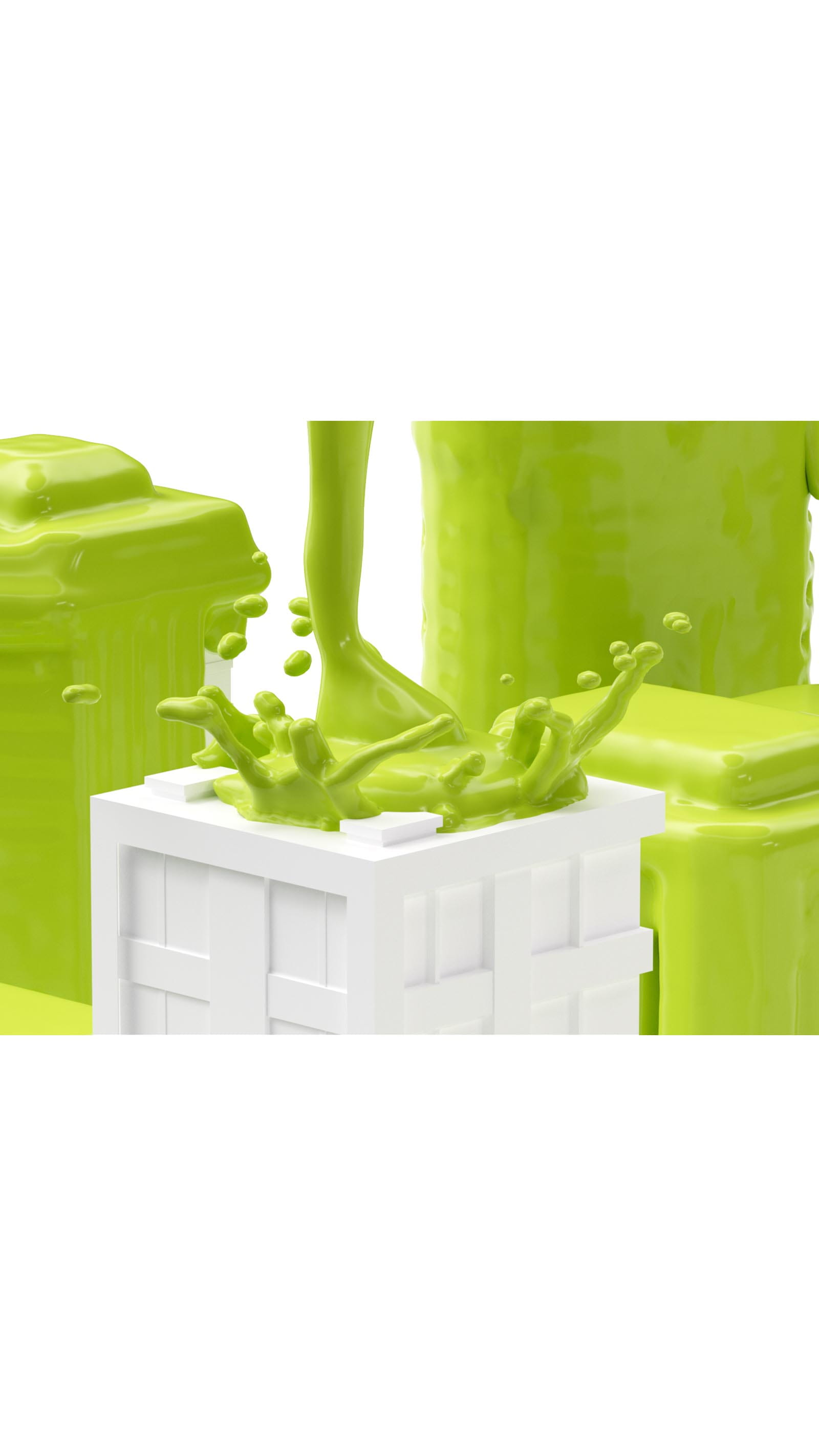 green paint splattered poured onto white model city buildings greenwashing