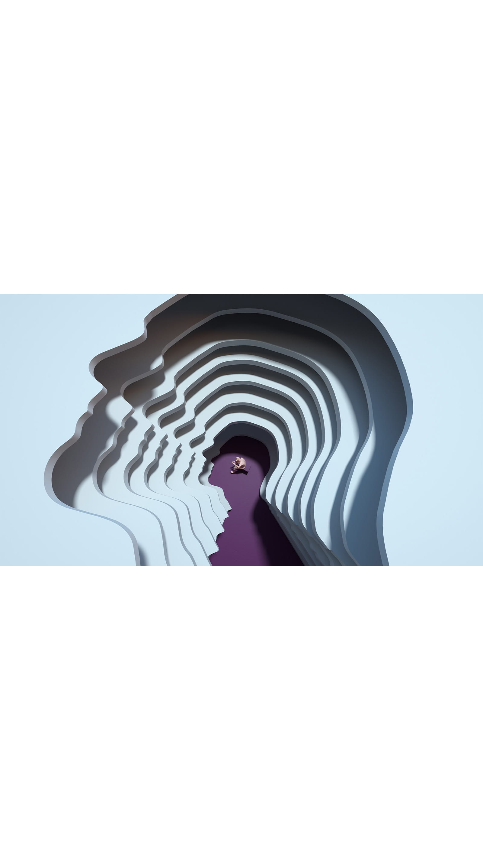 silhouette shape of human man head many layers looking up to a man sat down deep in thought wellbeing mental health