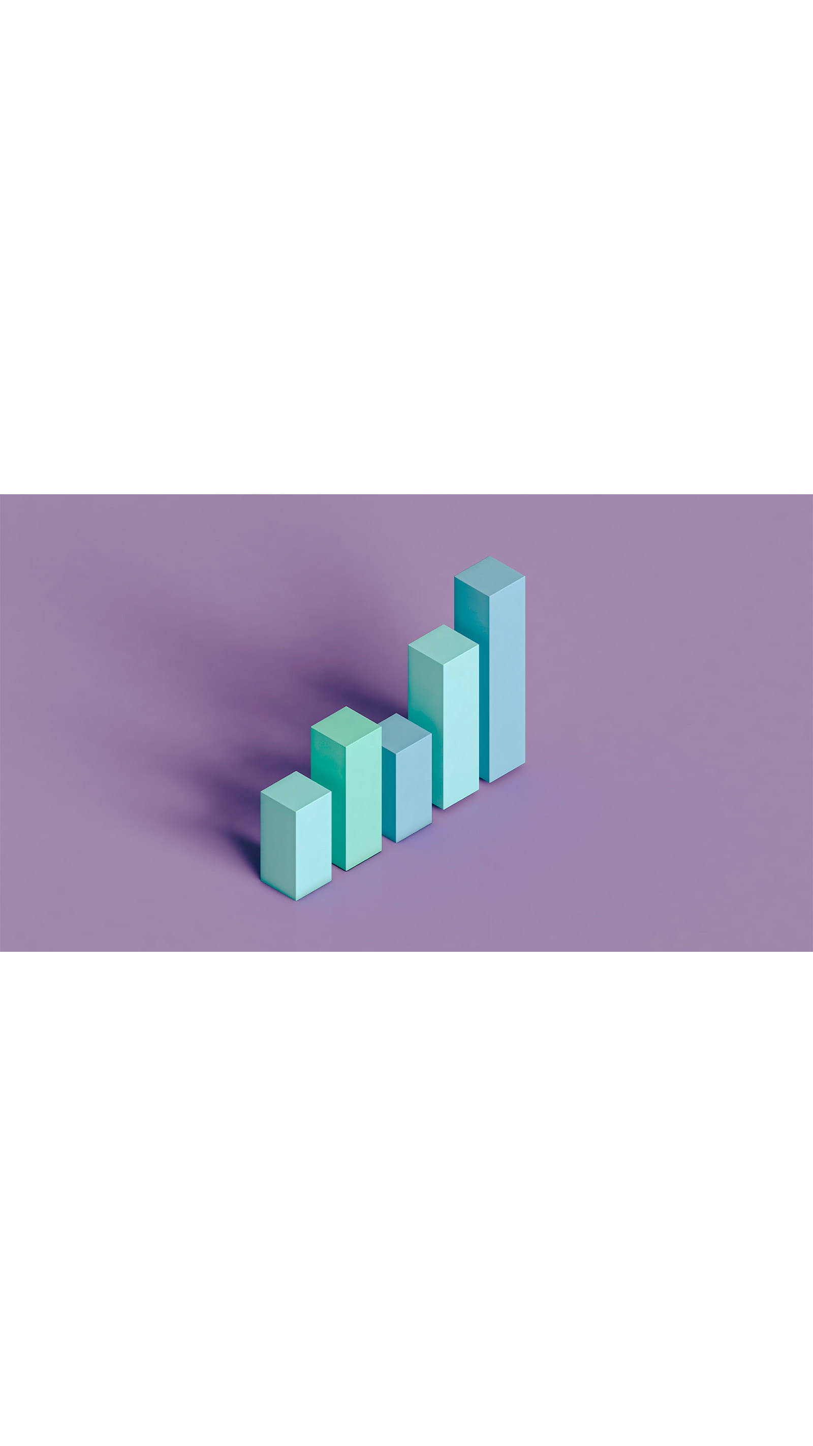 3D bar chart illustration blue green teal on a purple background