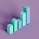 3D bar chart illustration blue green teal on a purple background