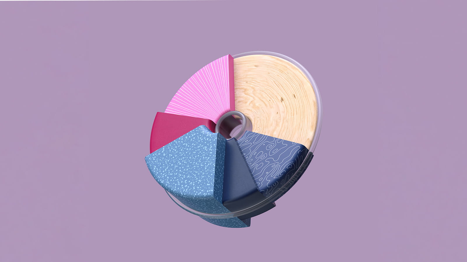 3D illustration of a pie chart with a purple background