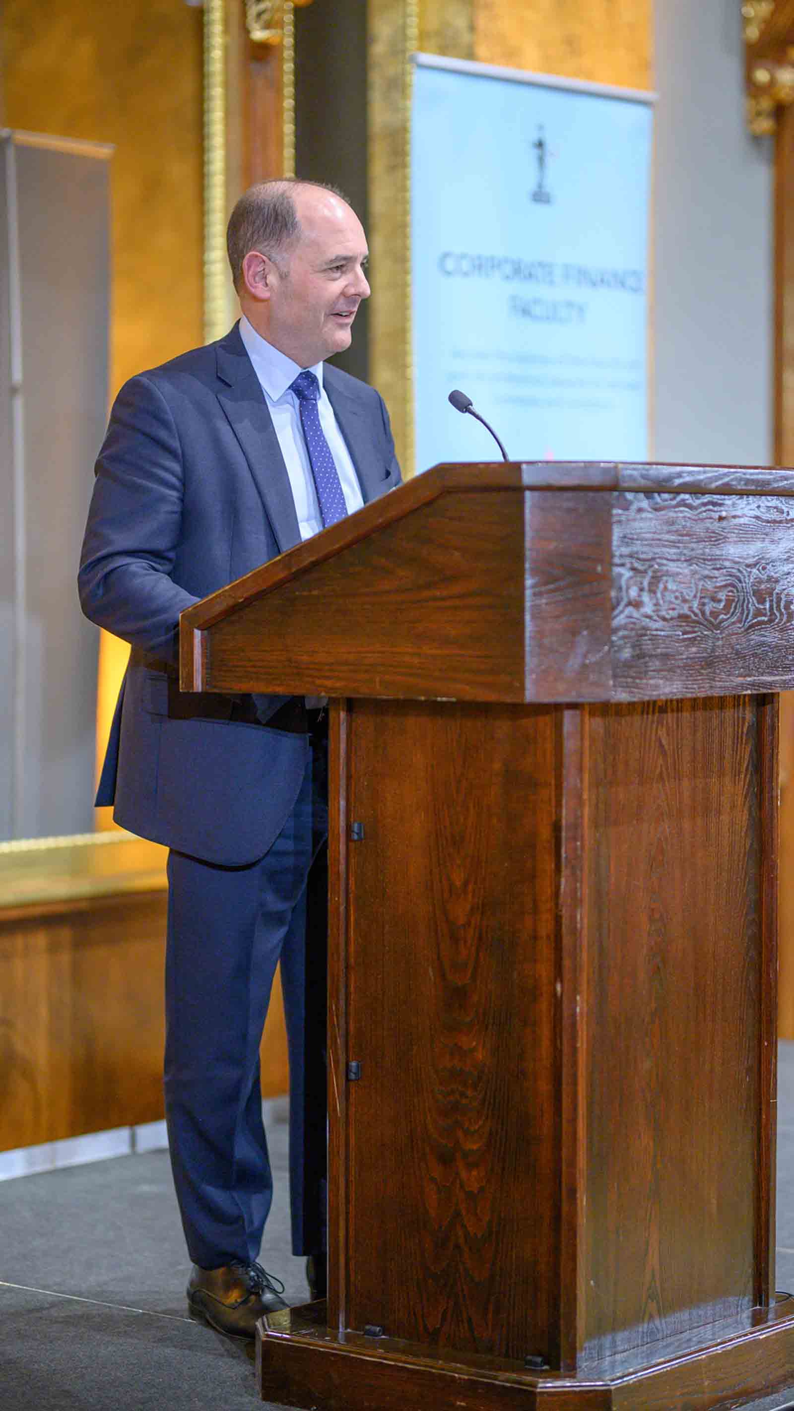 ICAEW Corporate Finance Annual Reception 2024 Fishmongers Hall London UK Alan Vallance CEO speaking