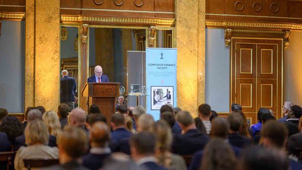 ICAEW Corporate Finance Annual Reception 2024 Fishmongers Hall London UK Corporate Finance Faculty chair Alistair Brew speaking