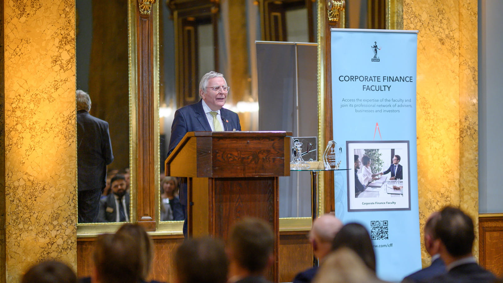 Lord Clement-Jones CBE, co-chair of the All-Party Parliamentary Group on Artificial Intelligence, speaking at the ICAEW Corporate Finance Annual Reception 2024 Fishmongers Hall London UK