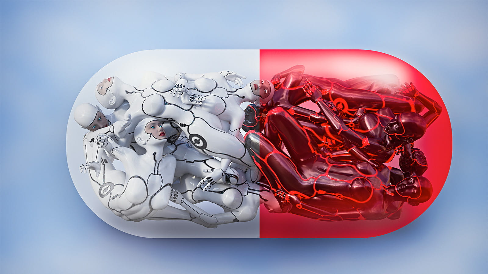 illustration of Cyborgs inside pharmaceutical pill