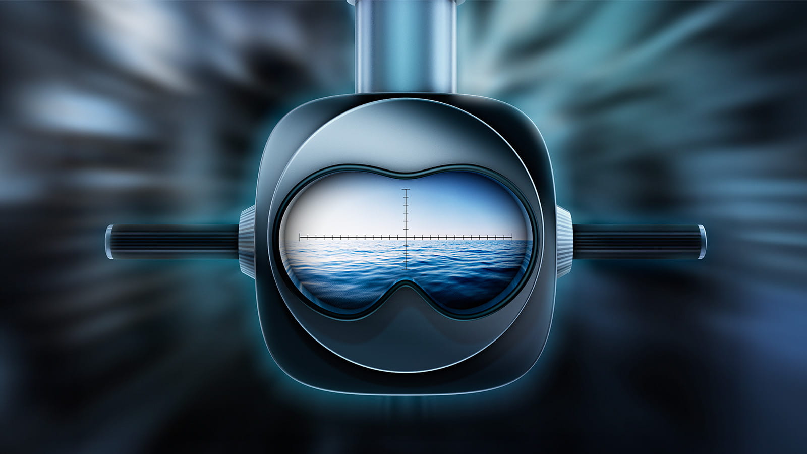 looking through a periscope view of sea ocean water horizon