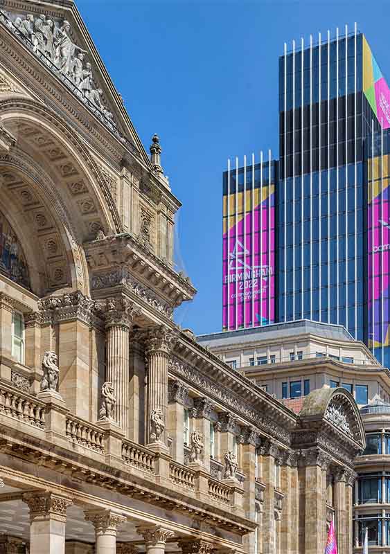 Birmingham city skyline high rise building and old buildings