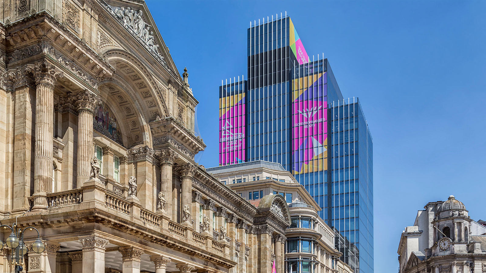 Birmingham city skyline high rise building and old buildings