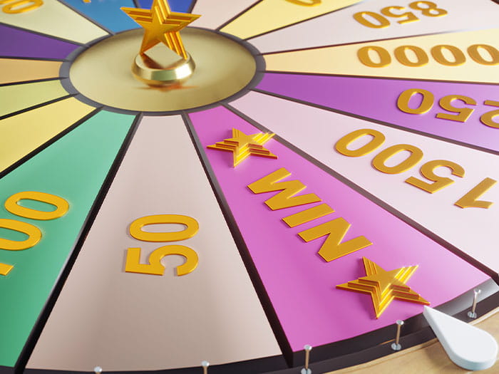 digital illustration of a game show spinning wheel prizes numbers multicoloured