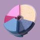 digital 3D illustration of a pie chart with different textures colours wood