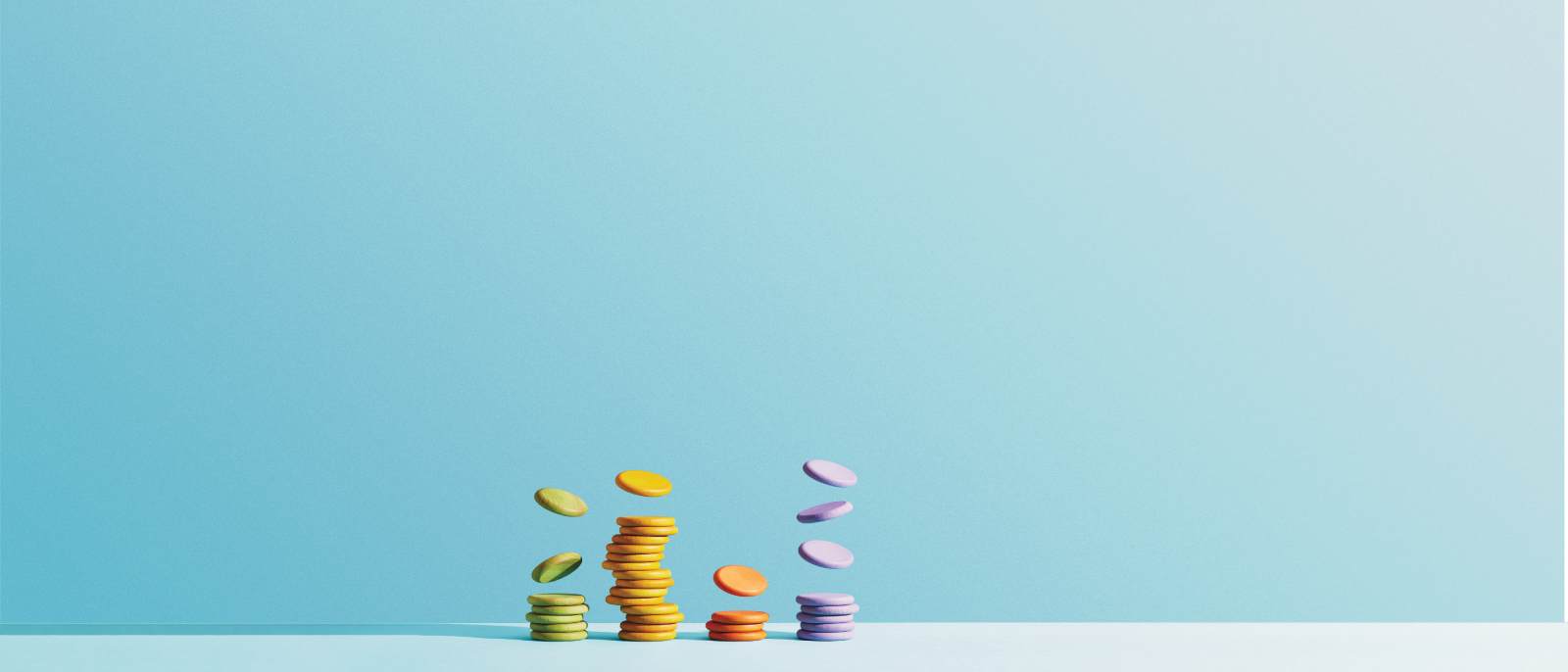 Stacks of different colour tokens