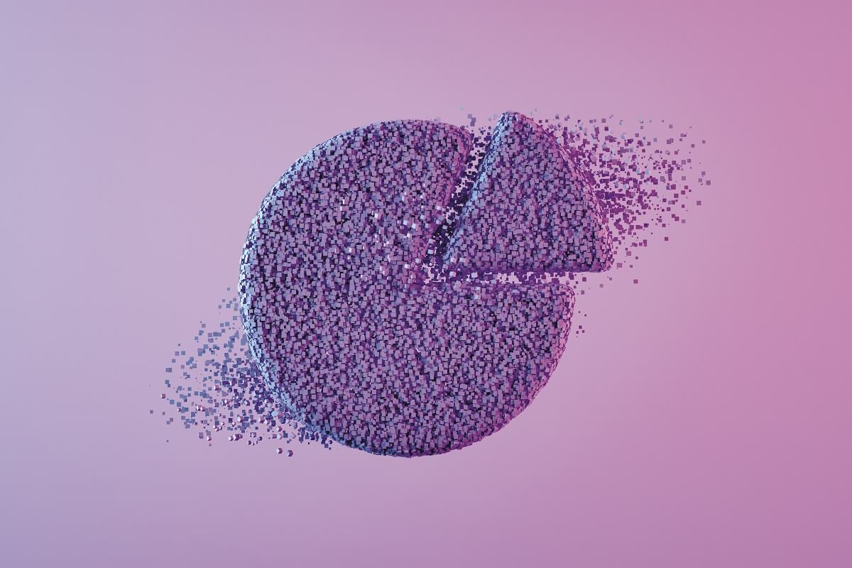 Pixellated image of purple pie chart